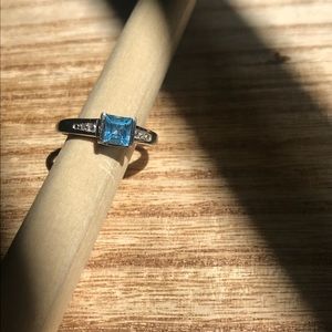Princess Cut Blue Topaz and Diamond Accent Ring